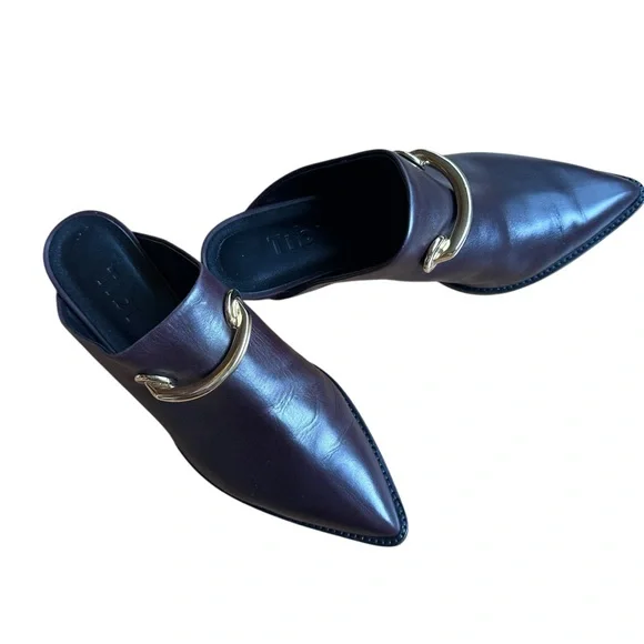 Tibi Mateo Mules in Prune, Sleek Pointed-Toe Design shoes size 36.5